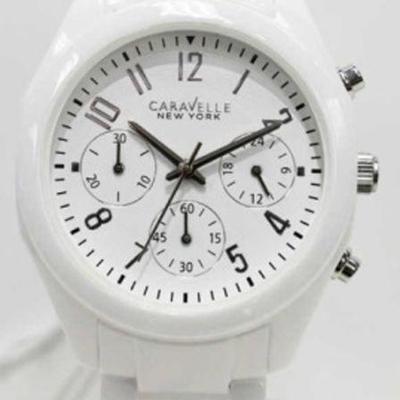 Caravelle 45L145 Women's New York Ceramic White Dial Chrono Watch - New In Box