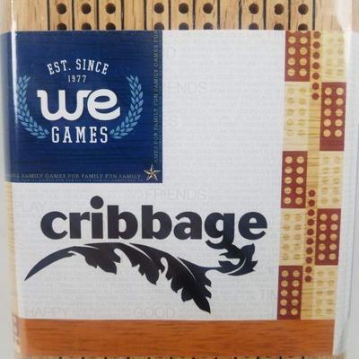Classic Cribbage Set, Solid Oak Wood Continuous 3 Track Board & Metal Pegs - New