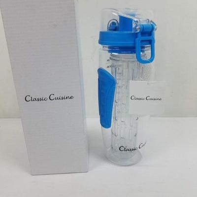 Classic Cuisine 32 oz Infusion Water Bottle, Clear/Blue - New