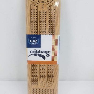 Classic Cribbage Set, Solid Oak Wood Continuous 3 Track Board & Metal Pegs - New