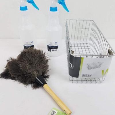 Cleaning & Organizing Lot of 4: Feather Duster, Spray Bottles, Wire Basket - New