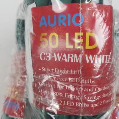 Aurio 50 LED C3 Warm White Color. 4 Strands, 50 lights each - New