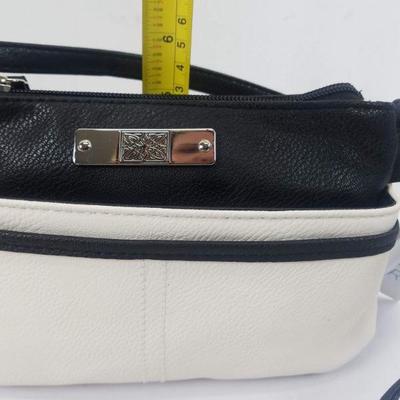 Time & Tru Small Purse with Adjustable Shoulder Strap, Black & Cream - New