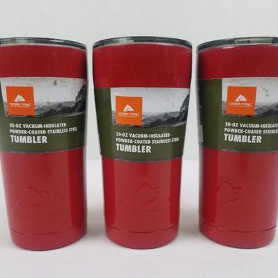 3 Red Tumblers by Ozark Trail, 20 oz, Vacuum-Insulated Stainless Steel - New
