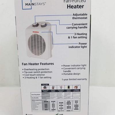 Mainstays Fan-Forced Heater. 3 Heating & 1 Fan Setting. White - New