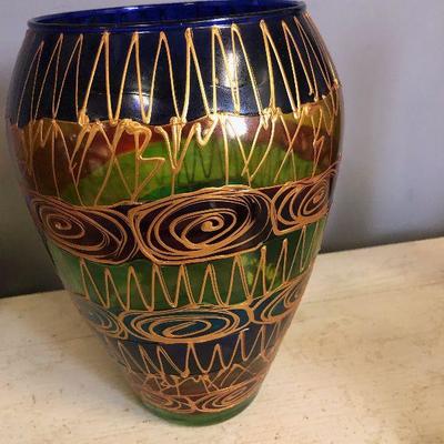Hand decorated glass vase 