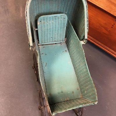 Antique blue baby buggy 