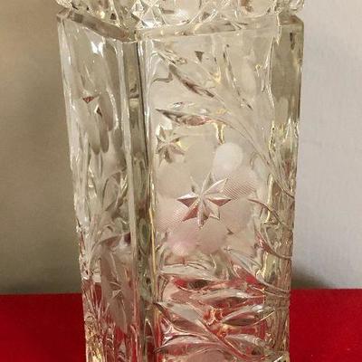 Glass Clear Early American Carved pressed square vase 