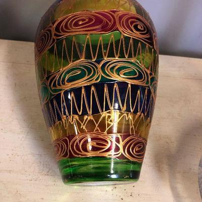Hand decorated glass vase 