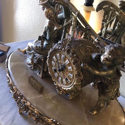 Antique Italian Brass and Stone Clock time piece 