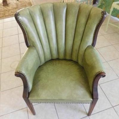 Vintage Mahogany Frame Tufted Back Brass Tack Leather Chair