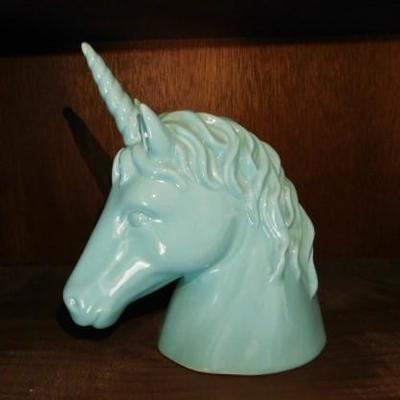 Blue Ceramic Unicorn Head Coin Bank 8