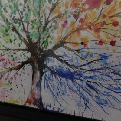 Large Framed Water Color of Tree 42