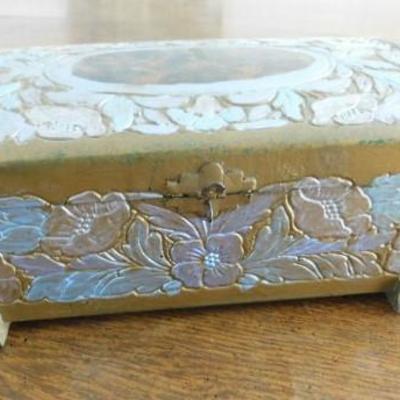 Carved Wood Trinket Box Hand Painted 11