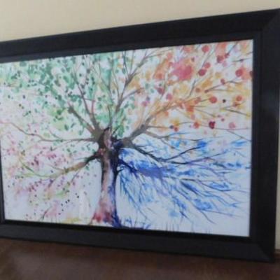 Large Framed Water Color of Tree 42
