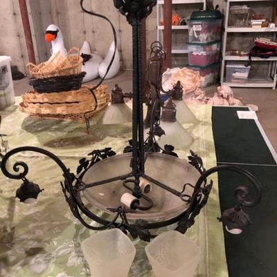 Vintage Electrical Fixture with three bells of glass