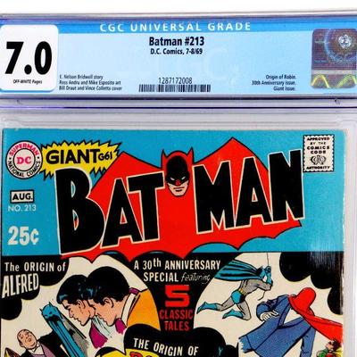 BATMAN #213 CGC 7.0 Marvel Comics 7-8/1969 - Origin of Robin - rare