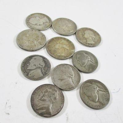 Lot of Quarters and Nickles - Nickles 1942-1945 Quarters 1950-1959