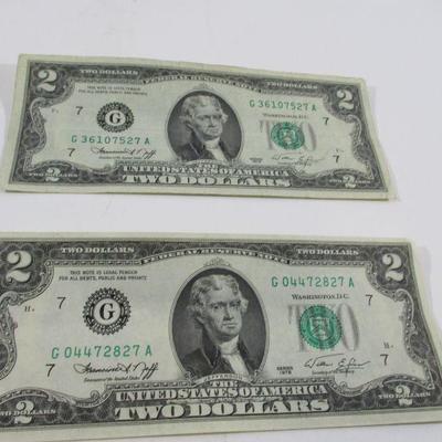 Lot of 2 Two Dollar Bills -1976 Series  Washington D.C.