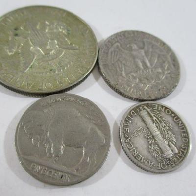  4 Coins Quarter 1935 Buffalo Nickle 1940, Half Dollar 1968 Lady head dime 1940