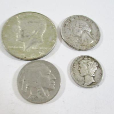  4 Coins Quarter 1935 Buffalo Nickle 1940, Half Dollar 1968 Lady head dime 1940