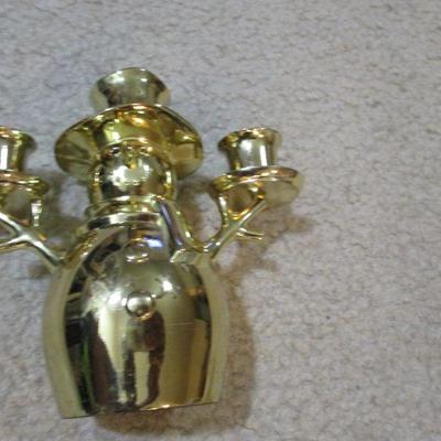 Gold Tone Vintage Snowman Candle Holder 5 1/2 " tall 