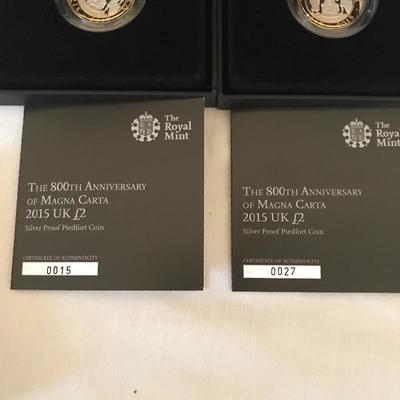 Lot 11 - Two Limited Edition Gold 2015 Magna Carta UK £2