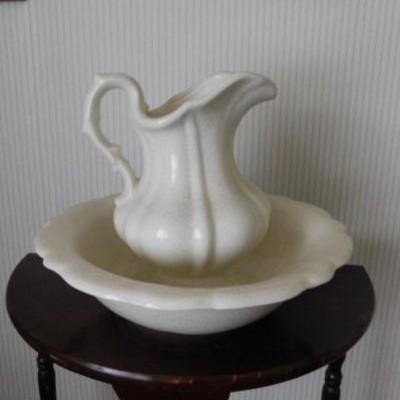 Porcelain Water Pitcher and Basin Unmarked