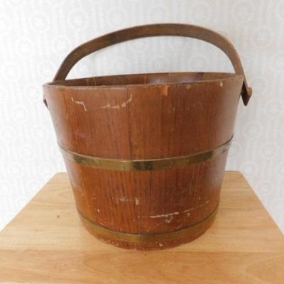 Oak Slat Bucket with Brass Rings 13