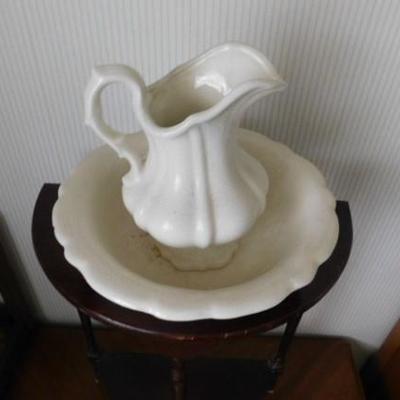 Porcelain Water Pitcher and Basin Unmarked