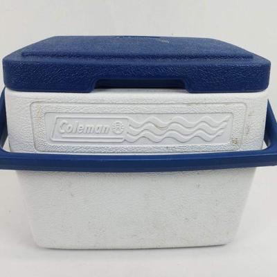 Small Coleman Cooler, White & Blue