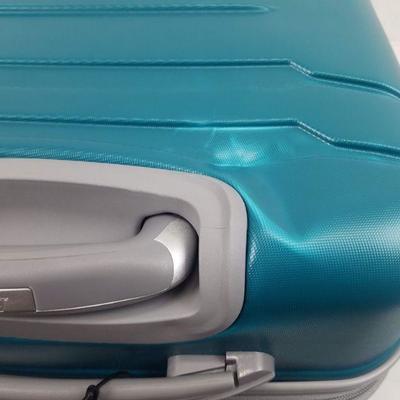 Turquoise Rolling Suitcase by Olympia. Dented