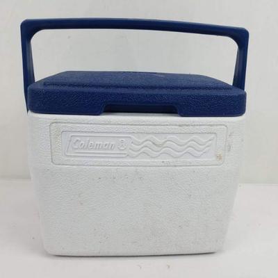 Small Coleman Cooler, White & Blue