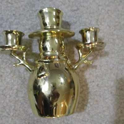 Gold Tone Vintage Snowman Candle Holder 5 1/2 " tall 
