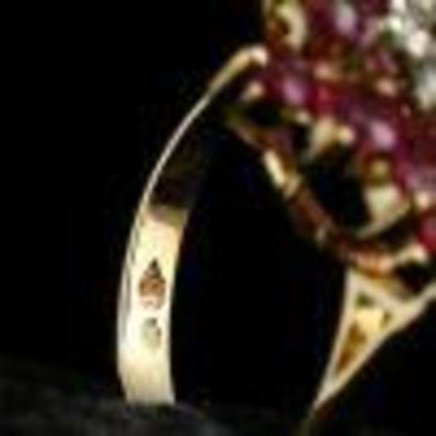 SIGNED VINTAGE NATURAL 2.0ctw RUBY DIAMOND HALO 14K GOLD BALLERINA CLUSTER RING
