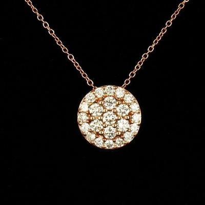 LEVIAN ROUND NATURAL 5/8ctw DIAMOND 14K STRAWBERRY GOLD CLUSTER PENDANT NECKLACE