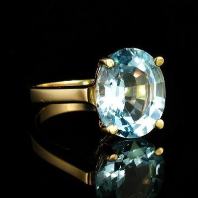 VINTAGE ESTATE NATURAL 5.0ct BLUE TOPAZ SOLID 14K YELLOW GOLD SOLITAIRE RING