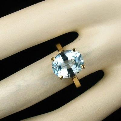 VINTAGE ESTATE NATURAL 5.0ct BLUE TOPAZ SOLID 14K YELLOW GOLD SOLITAIRE RING