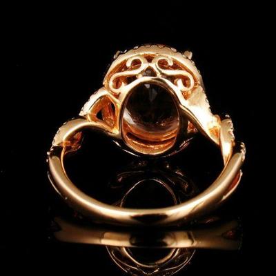 LEVIAN SIGNED NATURAL 5.74ctw MORGANITE & DIAMOND HALO 14K STRAWBERRY GOLD RING