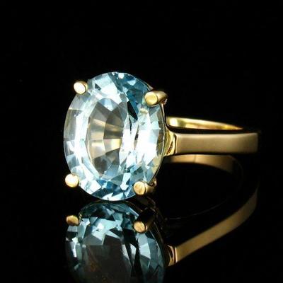 VINTAGE ESTATE NATURAL 5.0ct BLUE TOPAZ SOLID 14K YELLOW GOLD SOLITAIRE RING