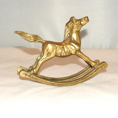  Lot of Brass Etched Vases Vintage Rocking Horse & Duck Tray