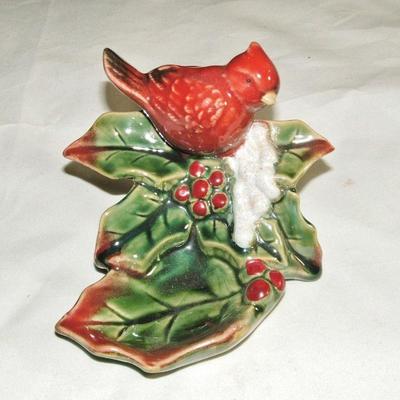 Dennis East Christmas Cardinal Accent Dish Beautiful Red, Green & White Colors