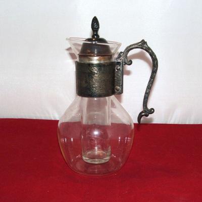 Vintage Corning Water/Wine Decanter With Silver Plate 