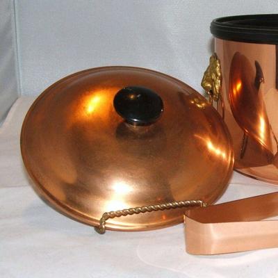 Vintage Coppercraft Guild Copper Ice Bucket With Brass Handles & Ice Tongs  