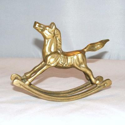  Lot of Brass Etched Vases Vintage Rocking Horse & Duck Tray