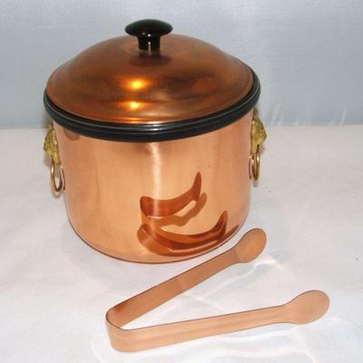Vintage Coppercraft Guild Copper Ice Bucket With Brass Handles & Ice Tongs  