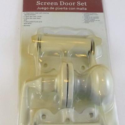 Gatehouse Screen Door Set, white door knob & pull with self-closing hinges 