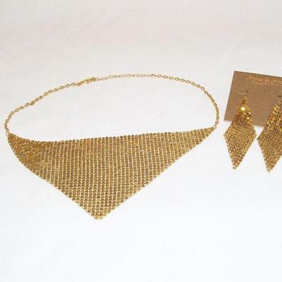 Anna & Ava Gold Mesh/Chain Mail Style Necklace & Matching Dangle Earrings   