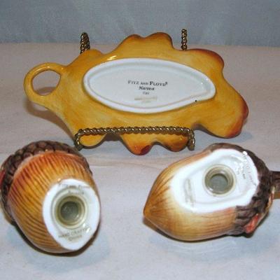 Fitz & Floyd Acorn Salt & Pepper Shakers & Tray