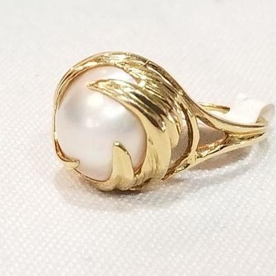 10k Tahitian pearl ring. Deco style